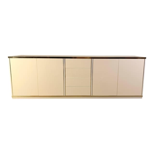 Komoda, beżowy, drewno, mosiądz, proj. J.-C. Mahey, Francja, lata 80. - WYMIARY