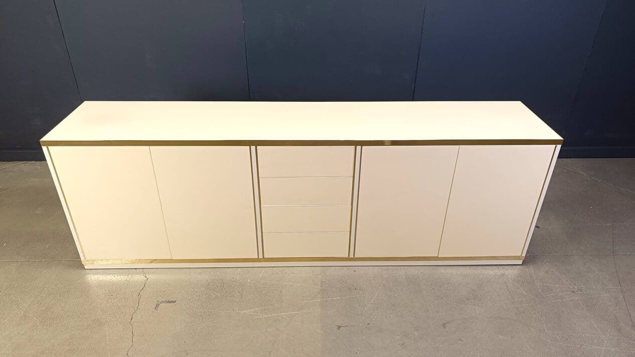 Komoda, beżowy, drewno, mosiądz, proj. J.-C. Mahey, Francja, lata 80. - 272977