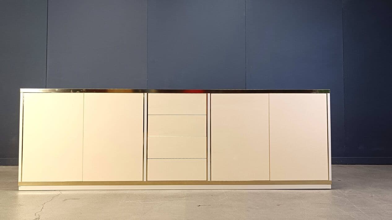 Komoda, beżowy, drewno, mosiądz, proj. J.-C. Mahey, Francja, lata 80. - 272976