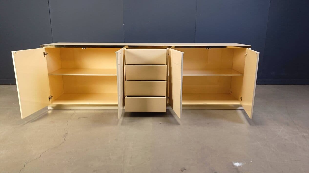 Komoda, beżowy, drewno, mosiądz, proj. J.-C. Mahey, Francja, lata 80. - 272972