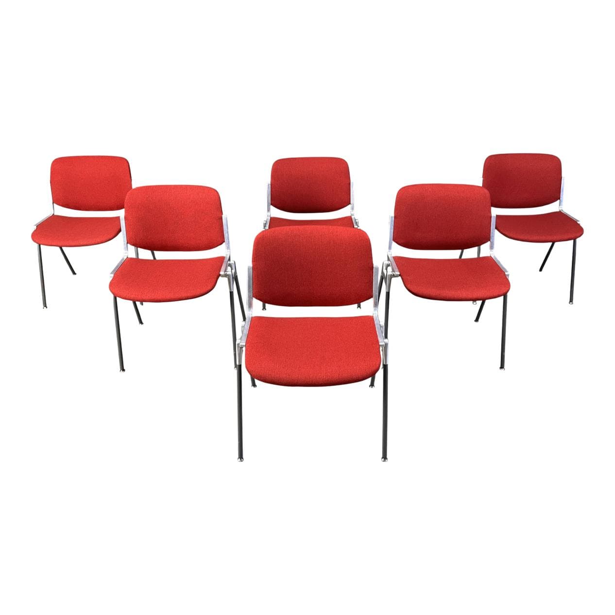 Set of Six Chairs DSC 106, red velvet, metal, by G. Piretti, Castelli, Italy, 1970s.