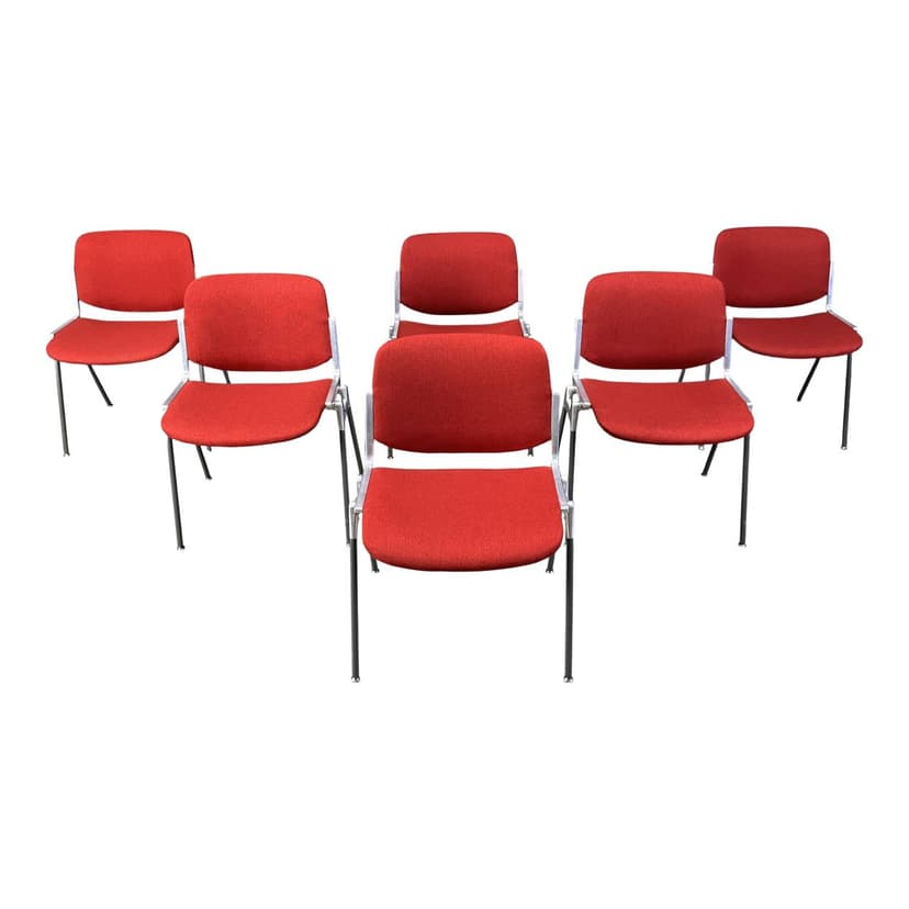 Zestaw sześciu krzeseł DSC 106, velvet czerwony, metal, proj. G. Piretti, Castelli, Włochy, lata 70.