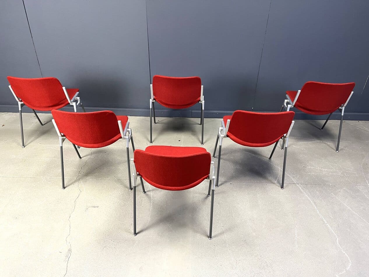 Set of Six Chairs DSC 106, red velvet, metal, by G. Piretti, Castelli, Italy, 1970s. - 272958
