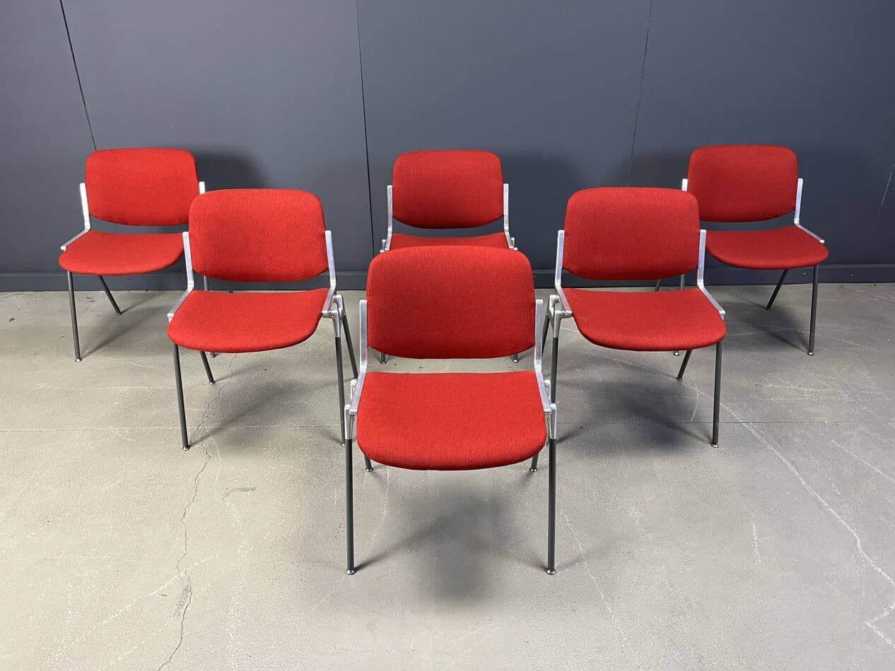 Set of Six Chairs DSC 106, red velvet, metal, by G. Piretti, Castelli, Italy, 1970s. - 272956