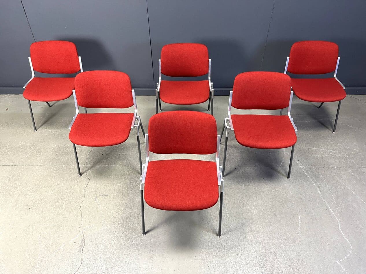 Set of Six Chairs DSC 106, red velvet, metal, by G. Piretti, Castelli, Italy, 1970s. - 272962