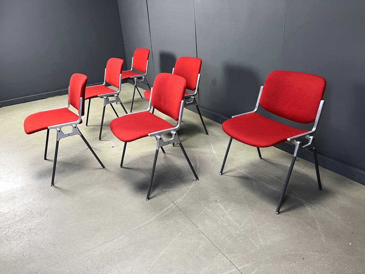 Set of Six Chairs DSC 106, red velvet, metal, by G. Piretti, Castelli, Italy, 1970s. - 272961