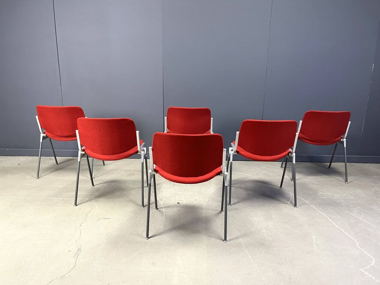 Set of Six Chairs DSC 106, red velvet, metal, by G. Piretti, Castelli, Italy, 1970s. - 272959