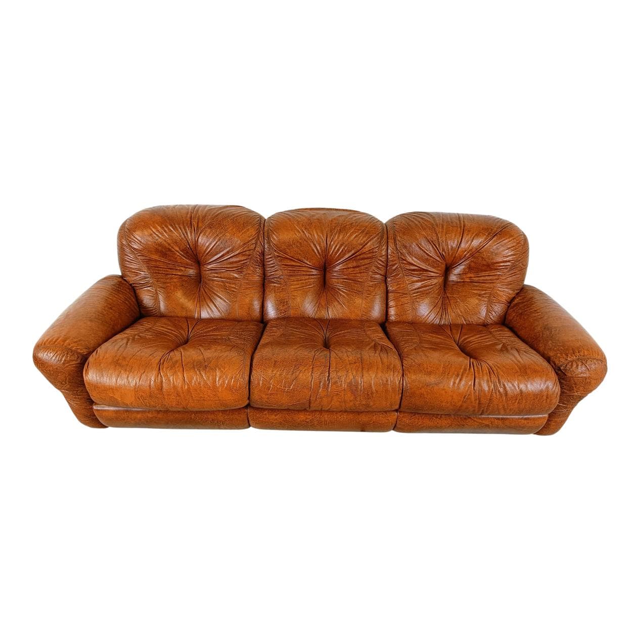 Sofa trzyosobowa, brązowy, skóra ekologiczna, Włochy, lata 70.