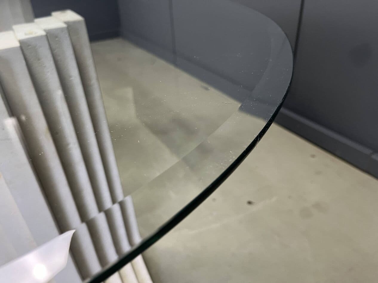 Stół jadalniany, styl Carlo Scarpa, trawertyn beżowy, szkło, Włochy, lata 70. - 272912