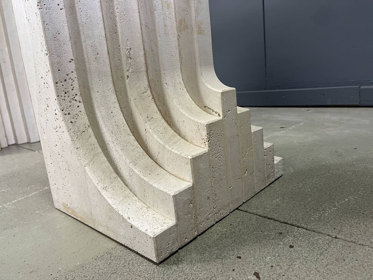 Stół jadalniany, styl Carlo Scarpa, trawertyn beżowy, szkło, Włochy, lata 70. - 272911