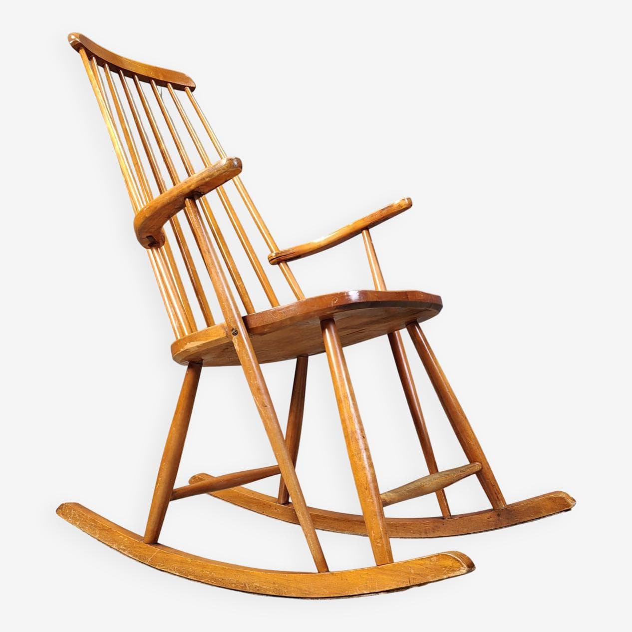 Fotel bujany, brązowy, drewno, Dania, lata 60. - 272895