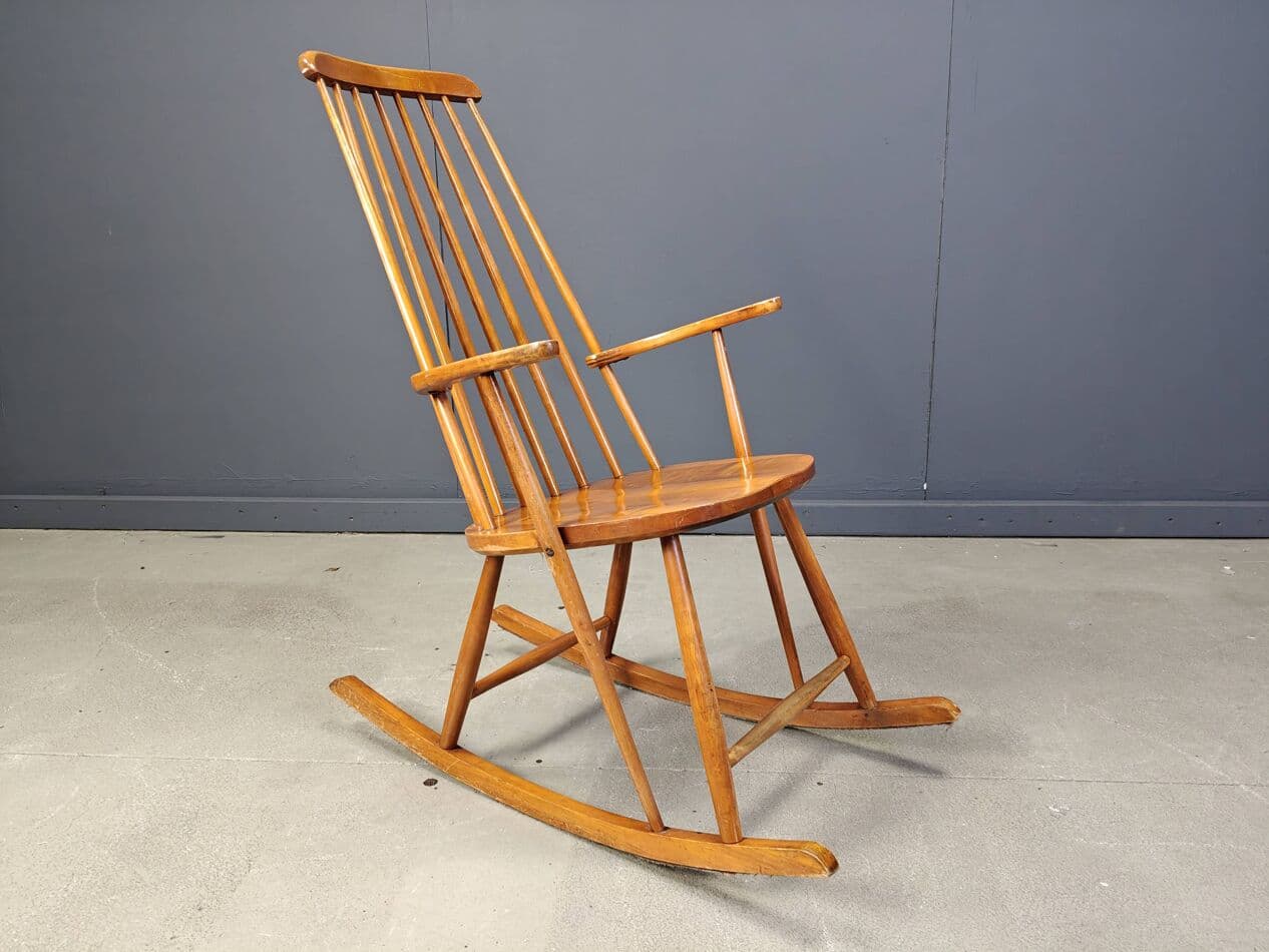 Fotel bujany, brązowy, drewno, Dania, lata 60. - 272902