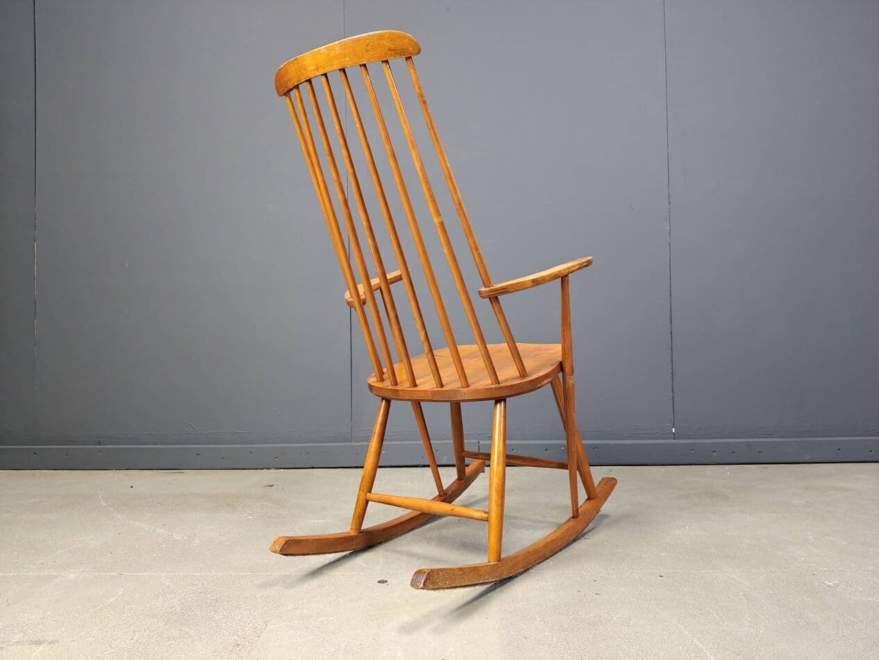 Fotel bujany, brązowy, drewno, Dania, lata 60. - 272898