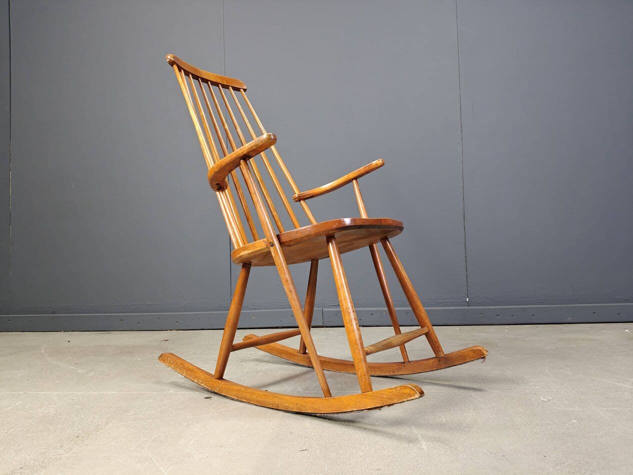 Fotel bujany, brązowy, drewno, Dania, lata 60. - 272901