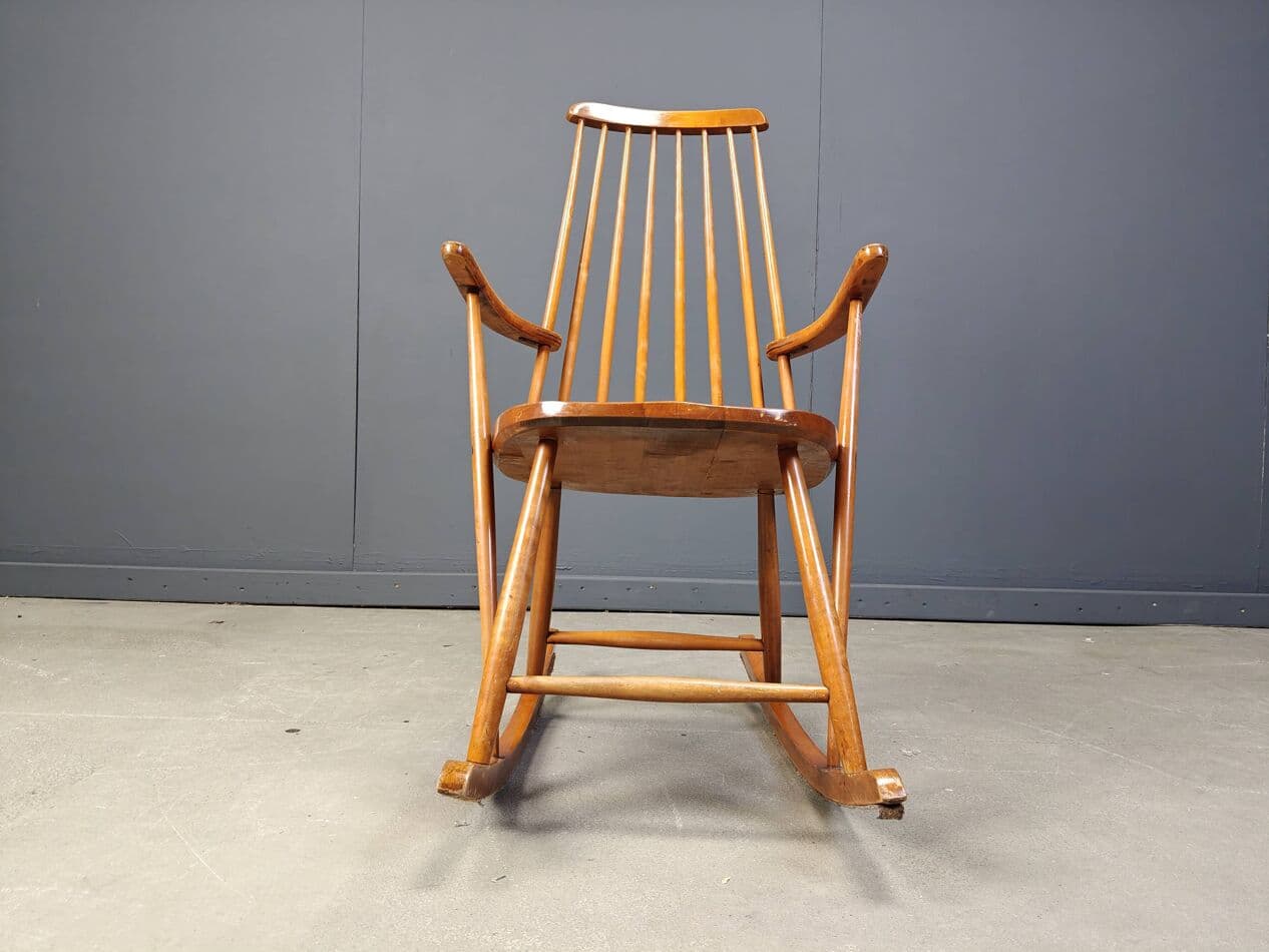 Fotel bujany, brązowy, drewno, Dania, lata 60. - 272903