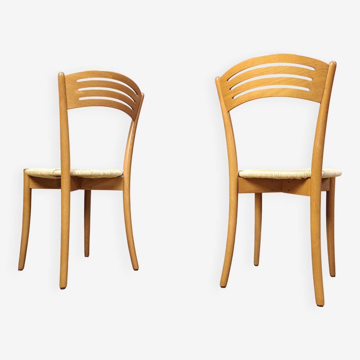 Zestaw czterech krzeseł bistro, buk brązowy, sznurek papierowy beżowy, Włochy, lata 80. - 272877