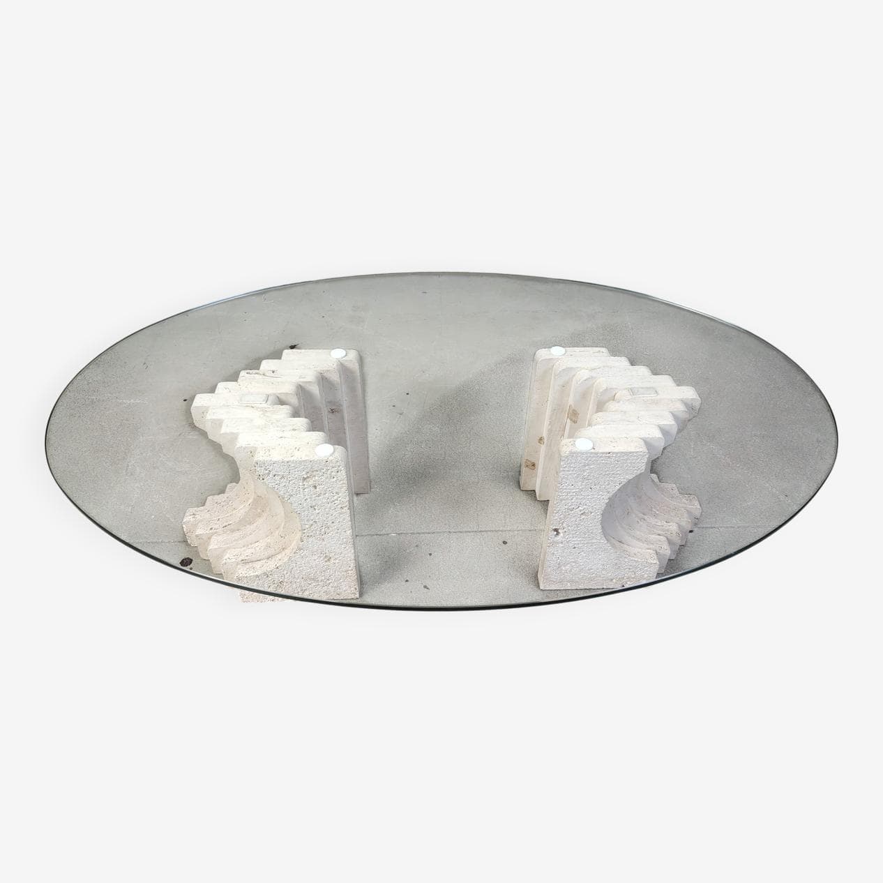 Coffee table, clear glass, beige travertine, Italy, 1970s. - 272846