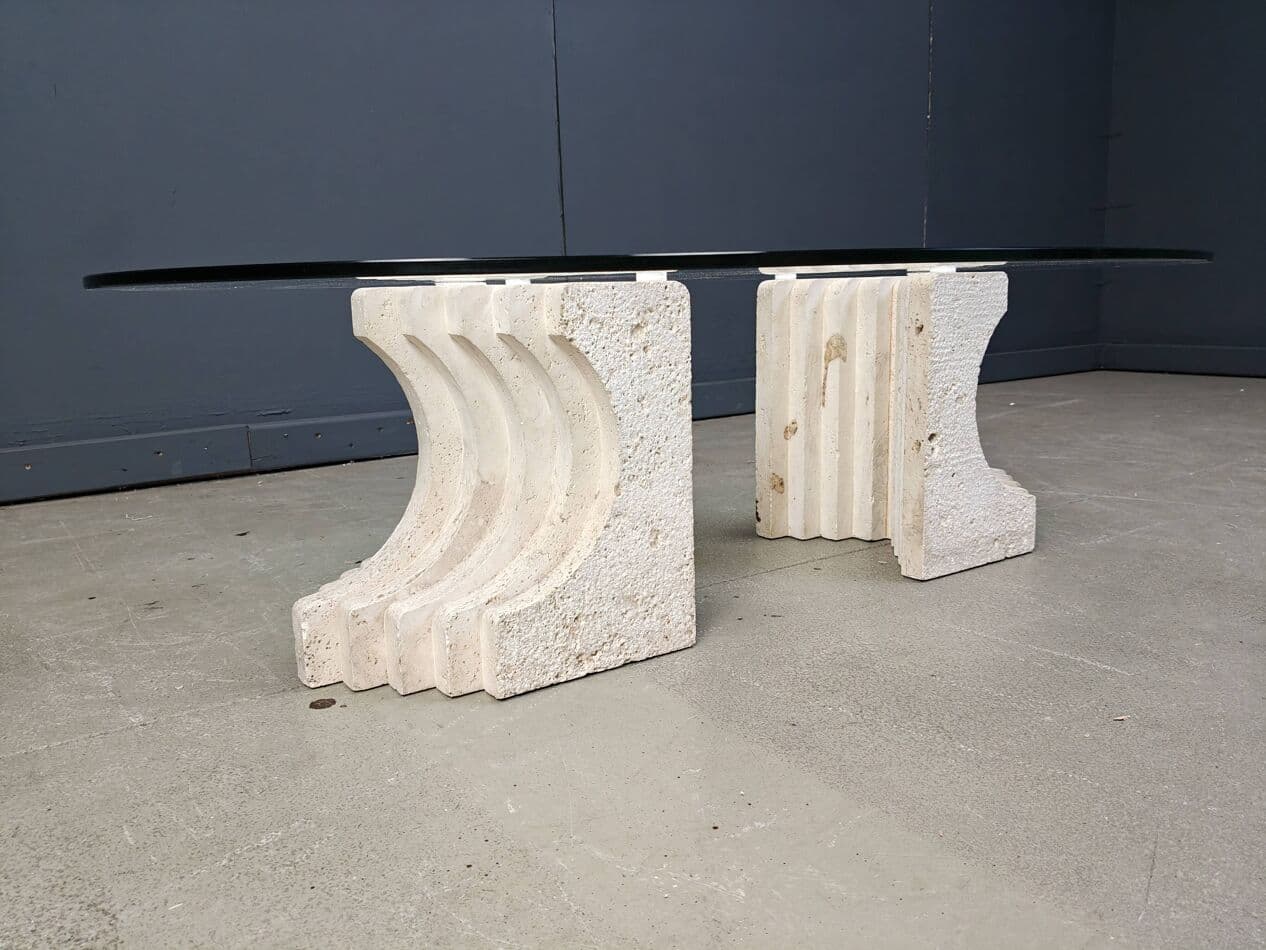 Coffee table, clear glass, beige travertine, Italy, 1970s. - 272850