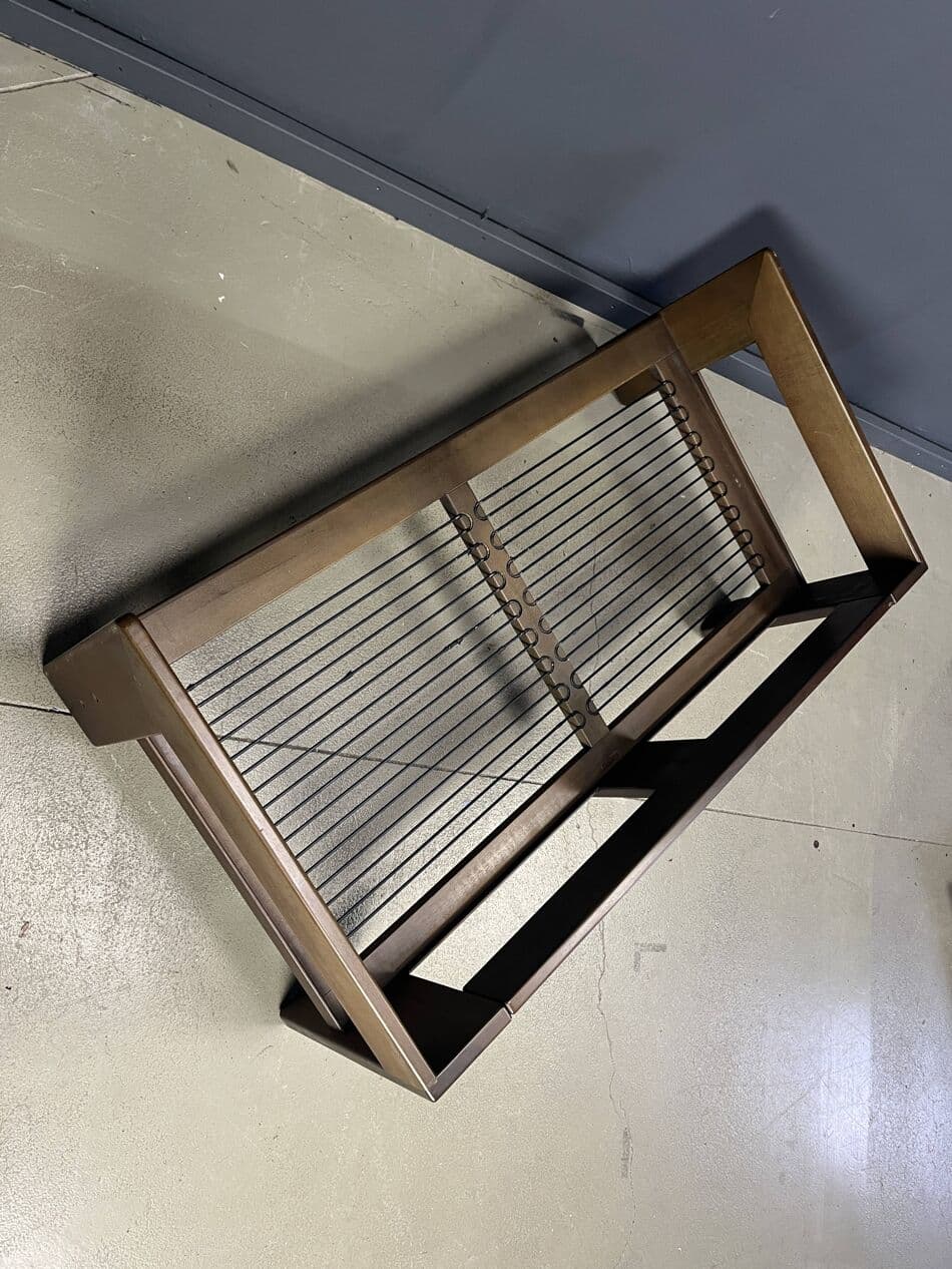 Sofa dwuosobowa Bastiano, bouclé kremowy, drewno brązowy, proj. T. Scarpa, Knoll, Włochy, lata 70. - 272835