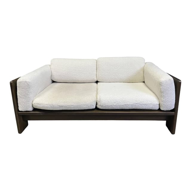 Sofa dwuosobowa Bastiano, bouclé kremowy, drewno brązowy, proj. T. Scarpa, Knoll, Włochy, lata 70. - WYMIARY