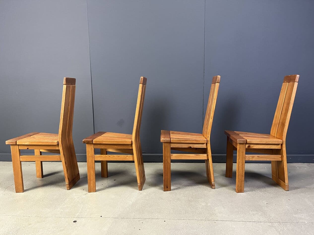 Set of Four Brutalist Dining Chairs, brown oak, Belgium, 1970s - 272820