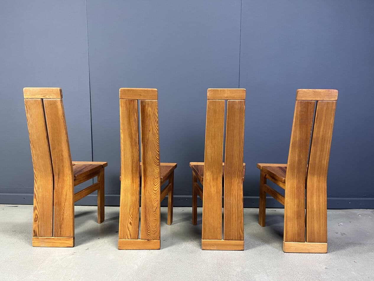 Set of Four Brutalist Dining Chairs, brown oak, Belgium, 1970s - 272825