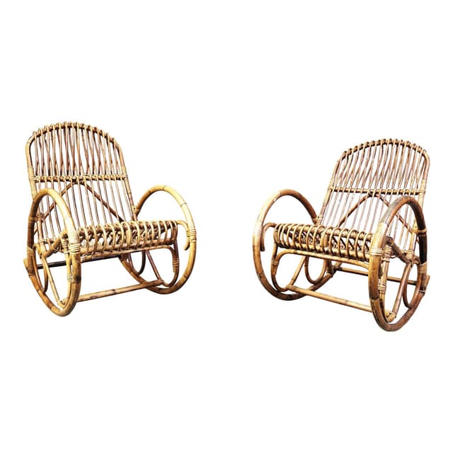 Para foteli bujanych, bambus brązowy, Włochy, lata 60. - WYMIARY