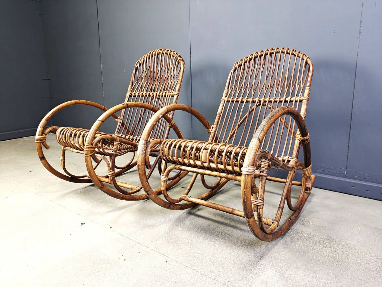 Para foteli bujanych, bambus brązowy, Włochy, lata 60. - 272805