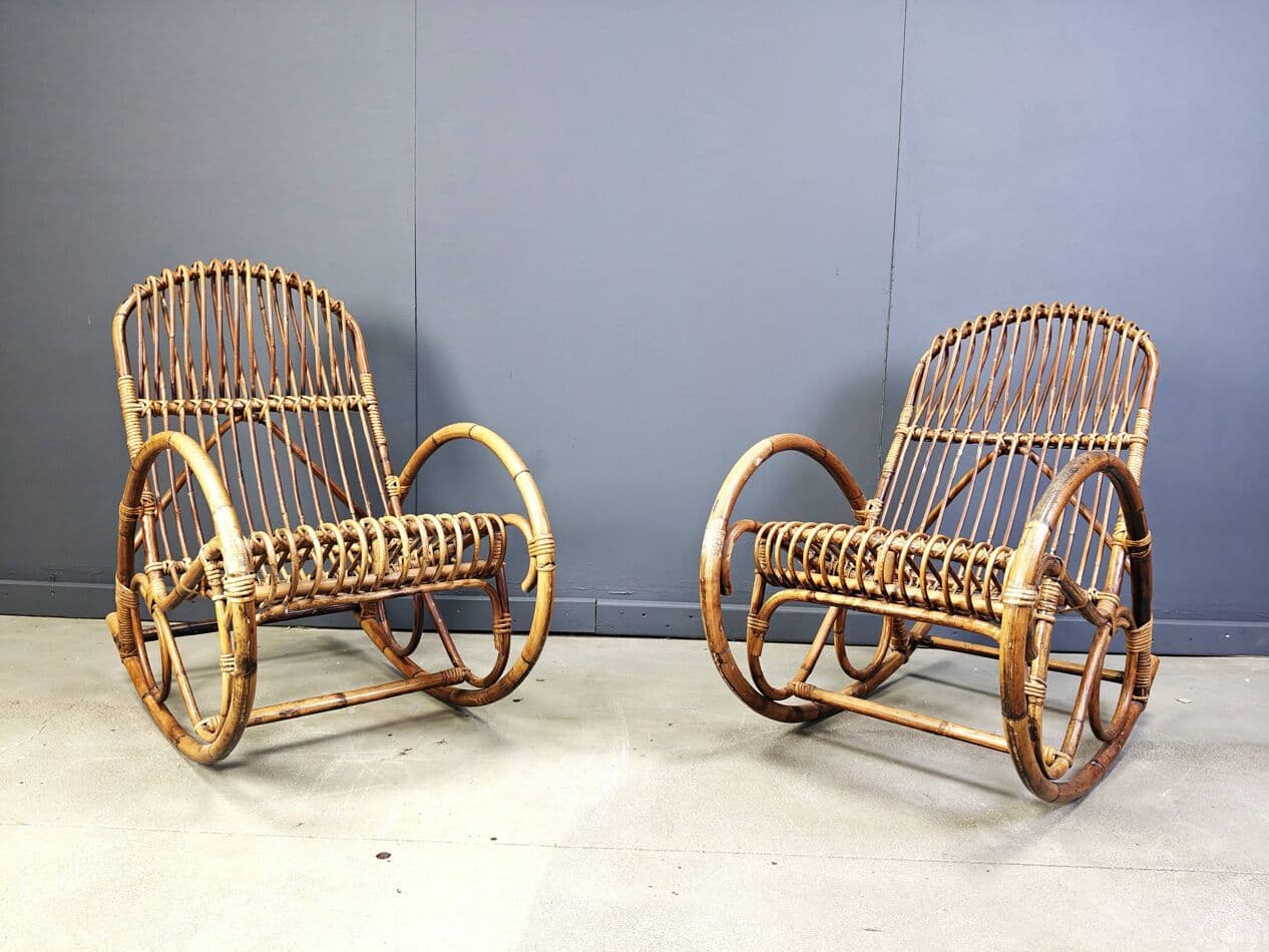 Para foteli bujanych, bambus brązowy, Włochy, lata 60. - 272804