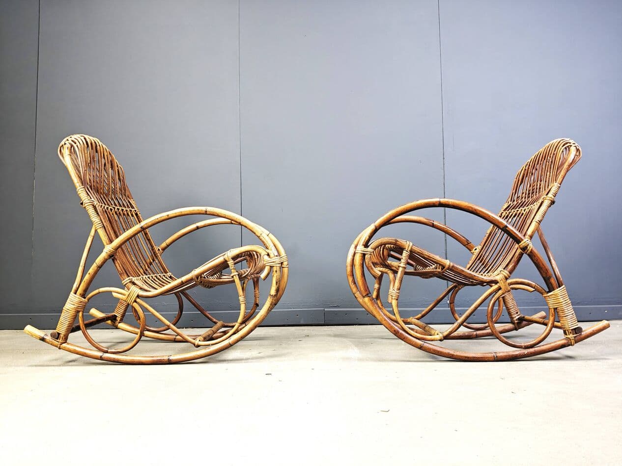 Para foteli bujanych, bambus brązowy, Włochy, lata 60. - 272802