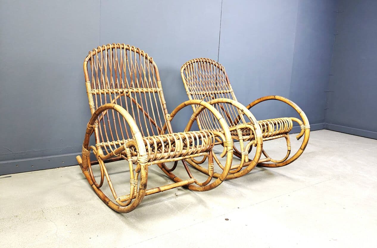 Para foteli bujanych, bambus brązowy, Włochy, lata 60. - 272806