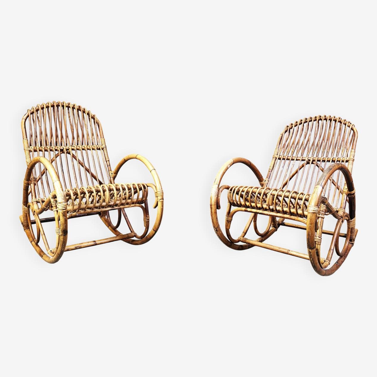 Para foteli bujanych, bambus brązowy, Włochy, lata 60. - 272800