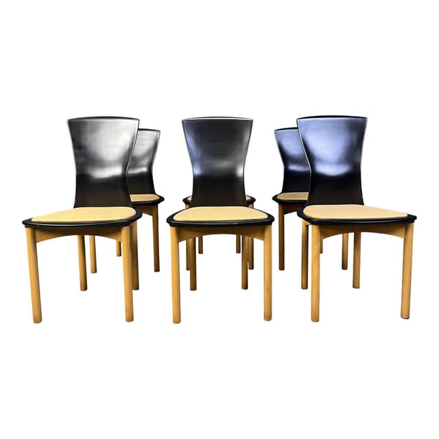 Zestaw sześciu krzeseł Pelope, czarne drewno, beżowa tkanina, proj. F. Binfarè, Cassina, Włochy, lata 90. - WYMIARY