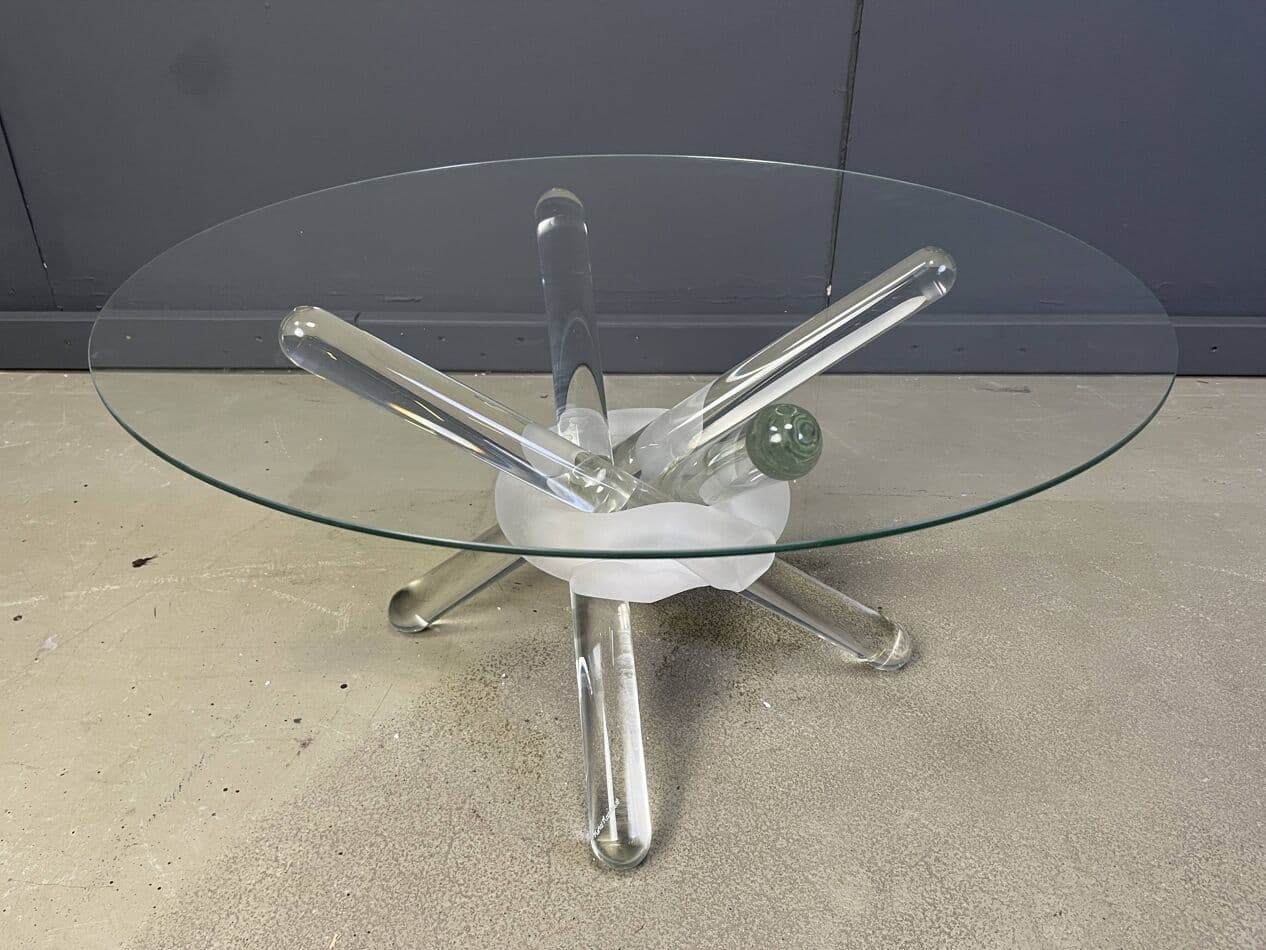 Stolik kawowy Arlequin, szkło Murano transparent, proj. M. Barilone, Włochy, lata 80. - 272756