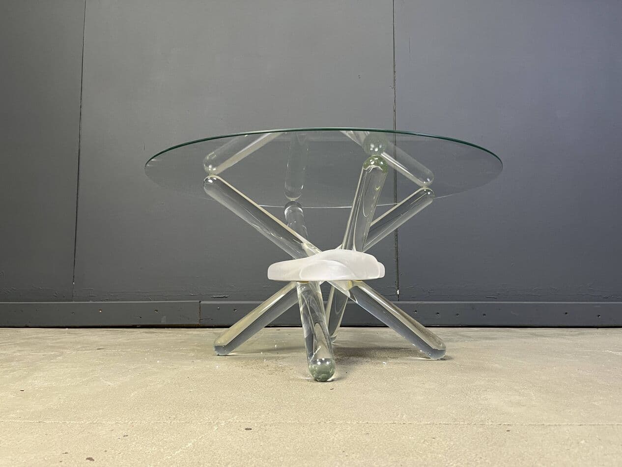 Stolik kawowy Arlequin, szkło Murano transparent, proj. M. Barilone, Włochy, lata 80. - 272758