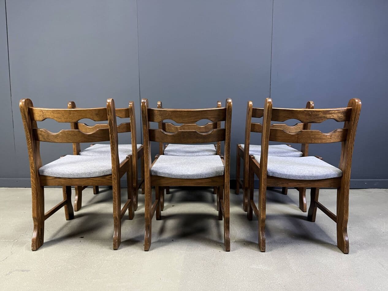 Zestaw sześciu krzeseł Brutalist, dąb brązowy, tkanina jasnoszara, Niemcy, lata 60. - 272722