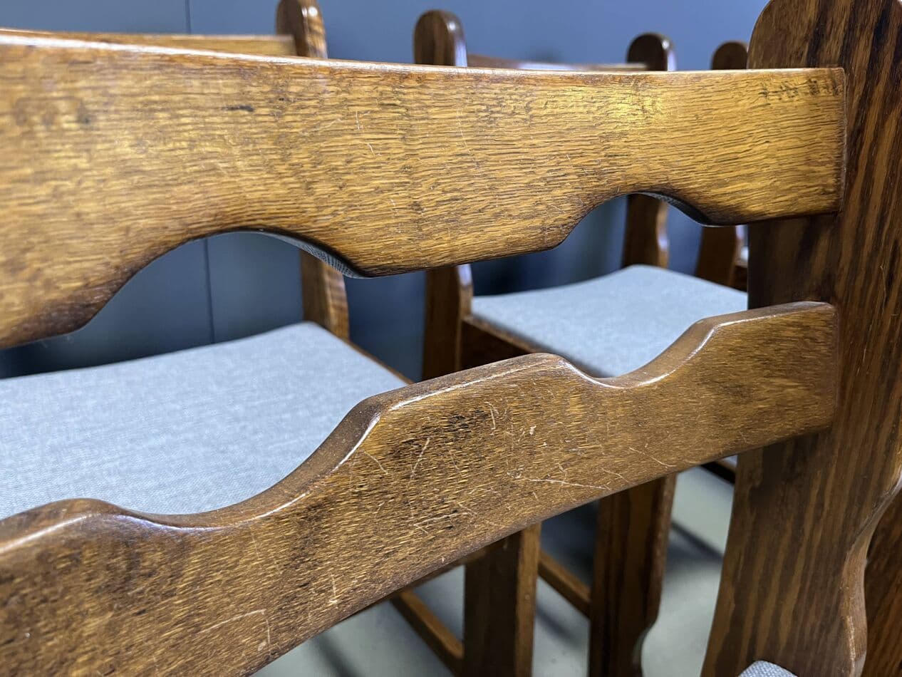 Zestaw sześciu krzeseł Brutalist, dąb brązowy, tkanina jasnoszara, Niemcy, lata 60. - 272723