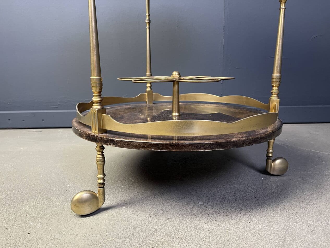 Barek serwingowy, brązowy, kozia skóra lakierowana, mosiądz, proj. A. Tura, Włochy, lata 60. - 272717