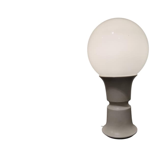 Lampa stołowa Space Age, szkło opalizujące białe, ceramika szara, Włochy, lata 70. - WYMIARY