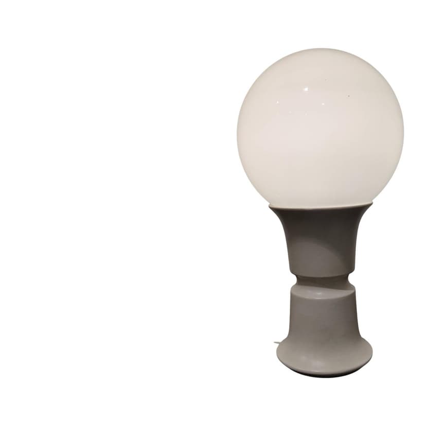 Lampa stołowa Space Age, szkło opalizujące białe, ceramika szara, Włochy, lata 70.