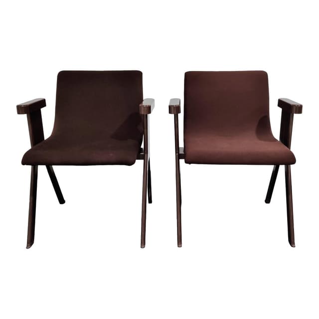 Para foteli Space Age, brązowy, tkanina, plastik, proj. E. Sottsass, Włochy, lata 70. - WYMIARY