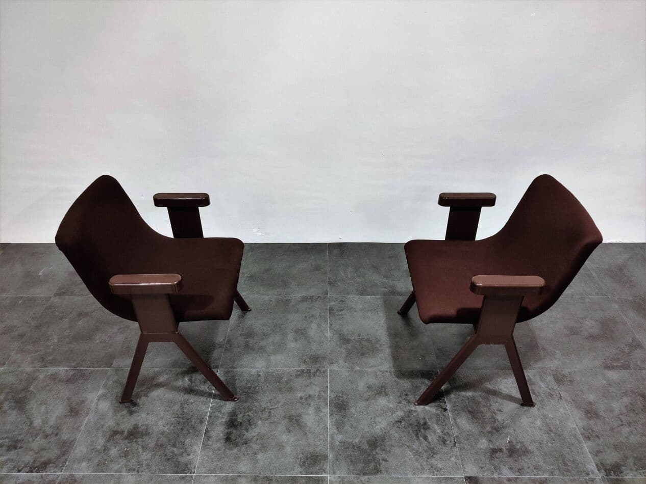 Para foteli Space Age, brązowy, tkanina, plastik, proj. E. Sottsass, Włochy, lata 70. - 272686