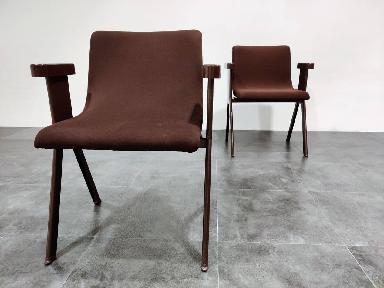 Para foteli Space Age, brązowy, tkanina, plastik, proj. E. Sottsass, Włochy, lata 70. - 272687