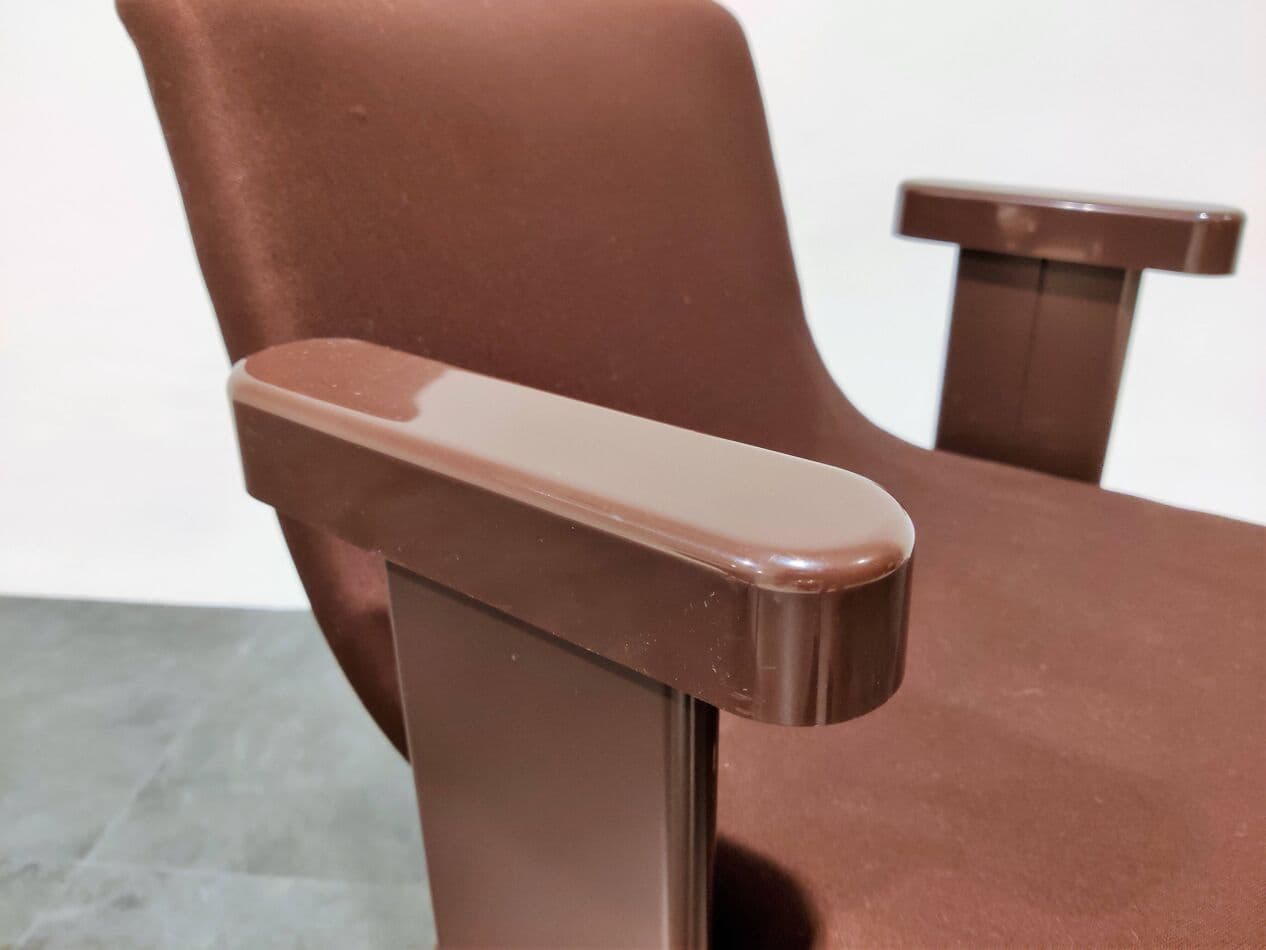 Para foteli Space Age, brązowy, tkanina, plastik, proj. E. Sottsass, Włochy, lata 70. - 272697