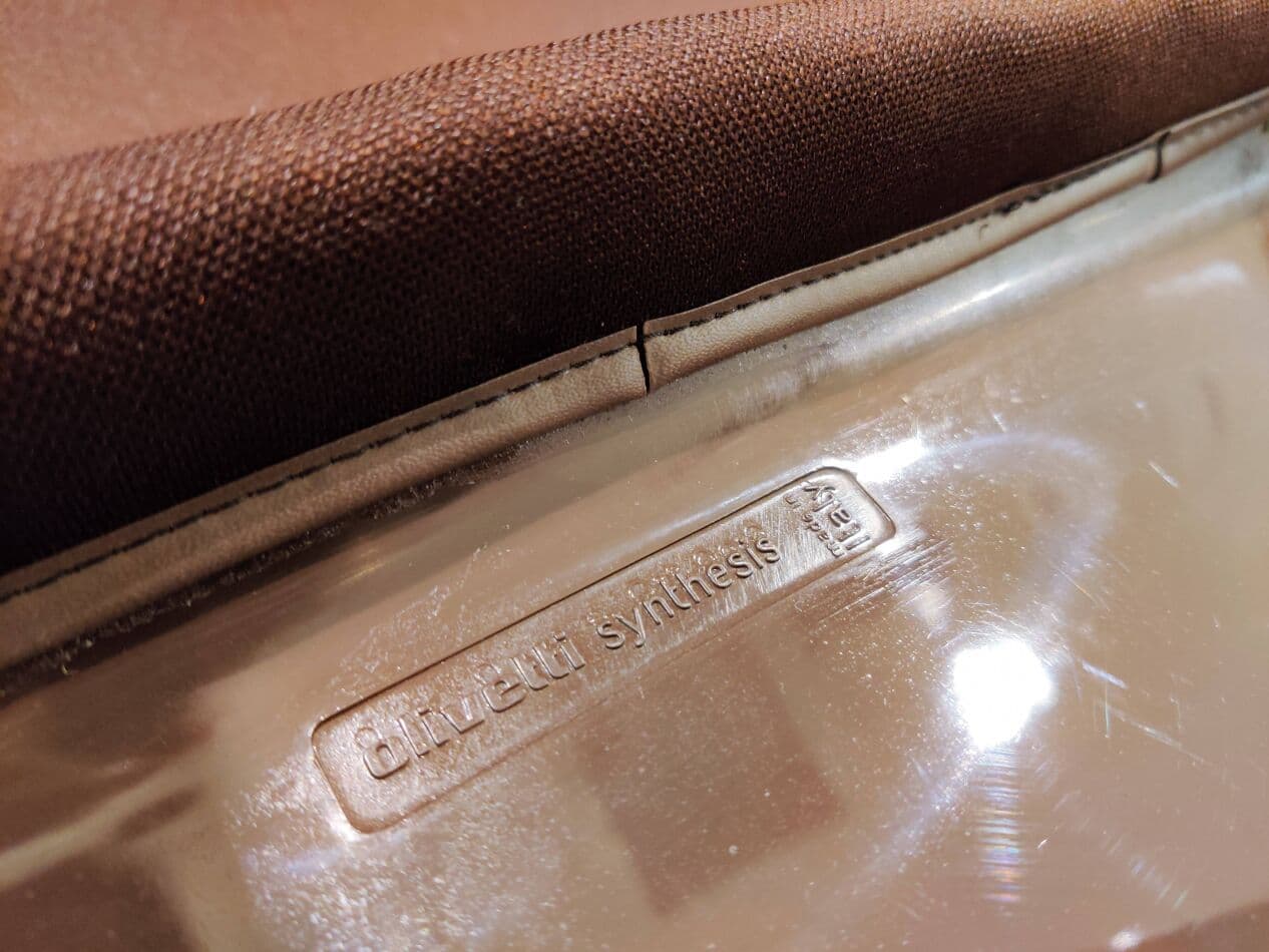 Para foteli Space Age, brązowy, tkanina, plastik, proj. E. Sottsass, Włochy, lata 70. - 272692