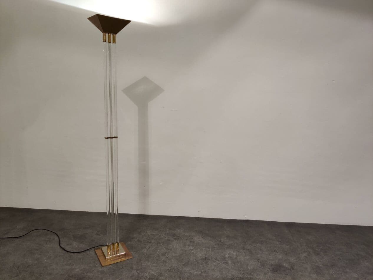 Lampa podłogowa, złoty mosiądz, litu, Francja, lata 70. - 272667
