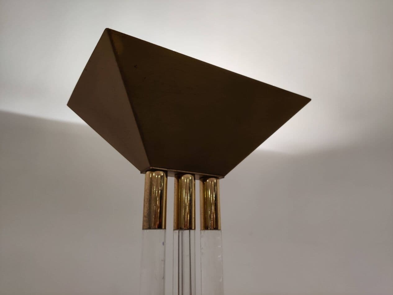 Lampa podłogowa, złoty, mosiądz, akryl, Francja, lata 70. - 272627
