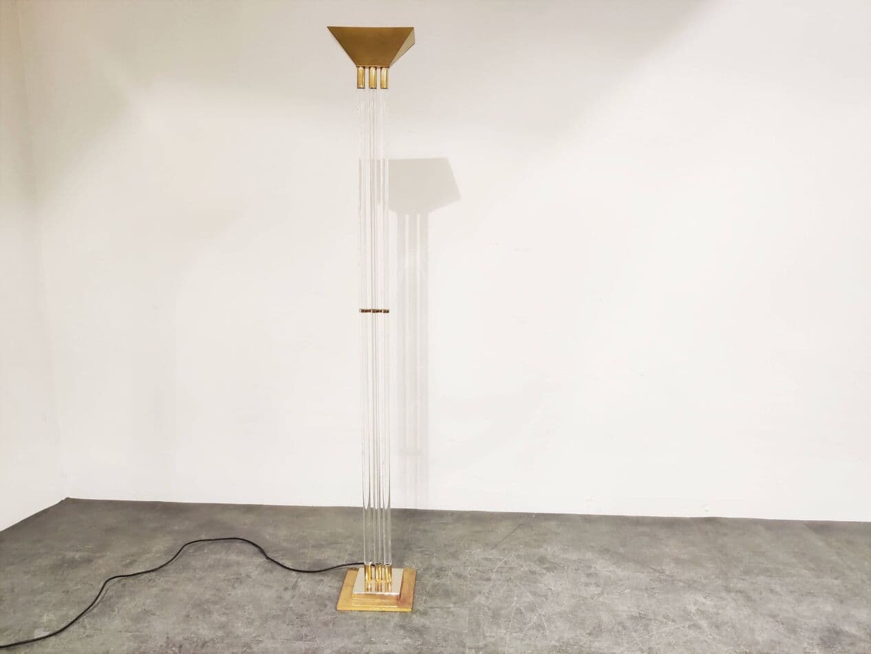 Lampa podłogowa, złoty, mosiądz, akryl, Francja, lata 70. - 272632