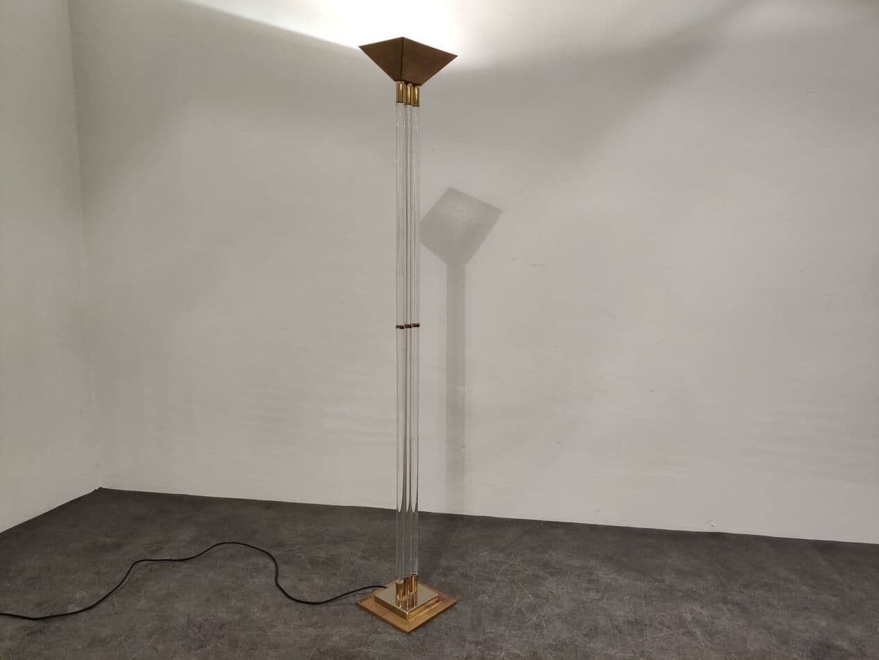 Lampa podłogowa, złoty, mosiądz, akryl, Francja, lata 70. - 272630