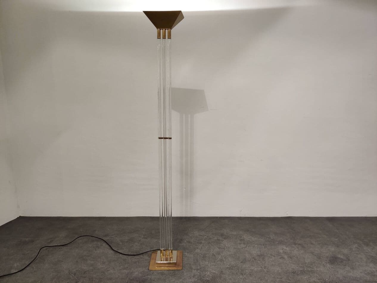 Lampa podłogowa, złoty, mosiądz, akryl, Francja, lata 70. - 272625